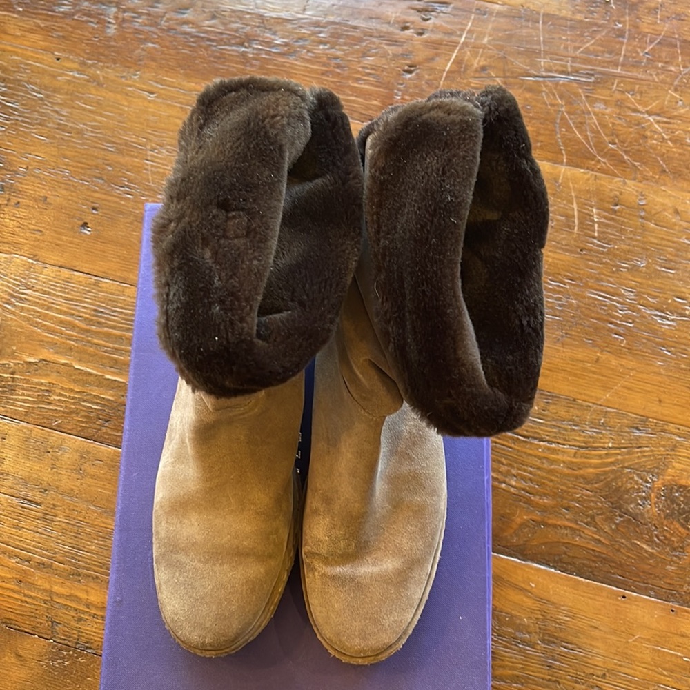 Stuart Weitzman Suede And Shearling Booties Size 7 - image 3